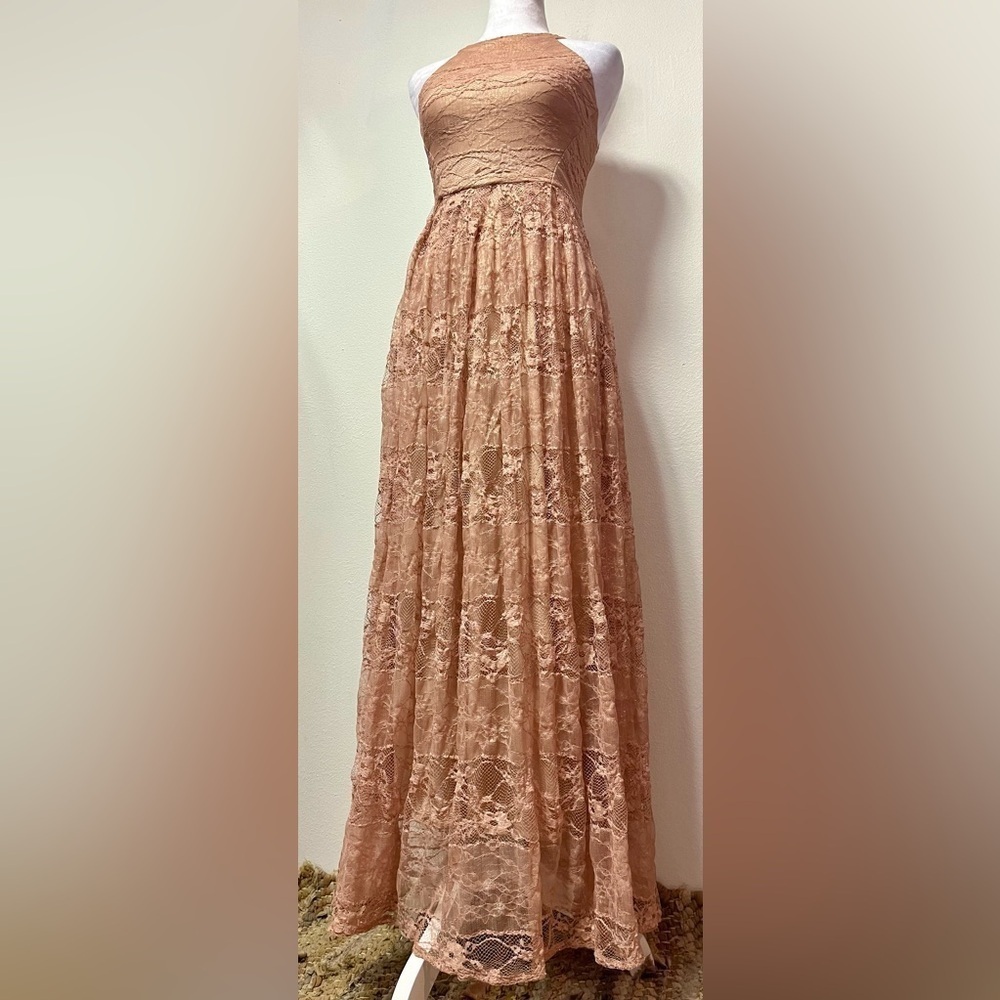 Coconinno Lace Maxi Dress with Shimmery Gold Tones